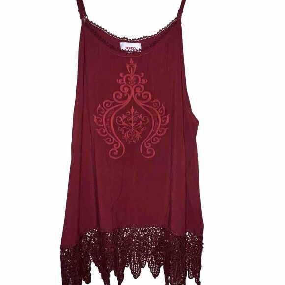 Bongo Tank‎ Wmns Sz XL Red Crochet Trim And Hem Luxury Design NWT New - Picture 1 of 8
